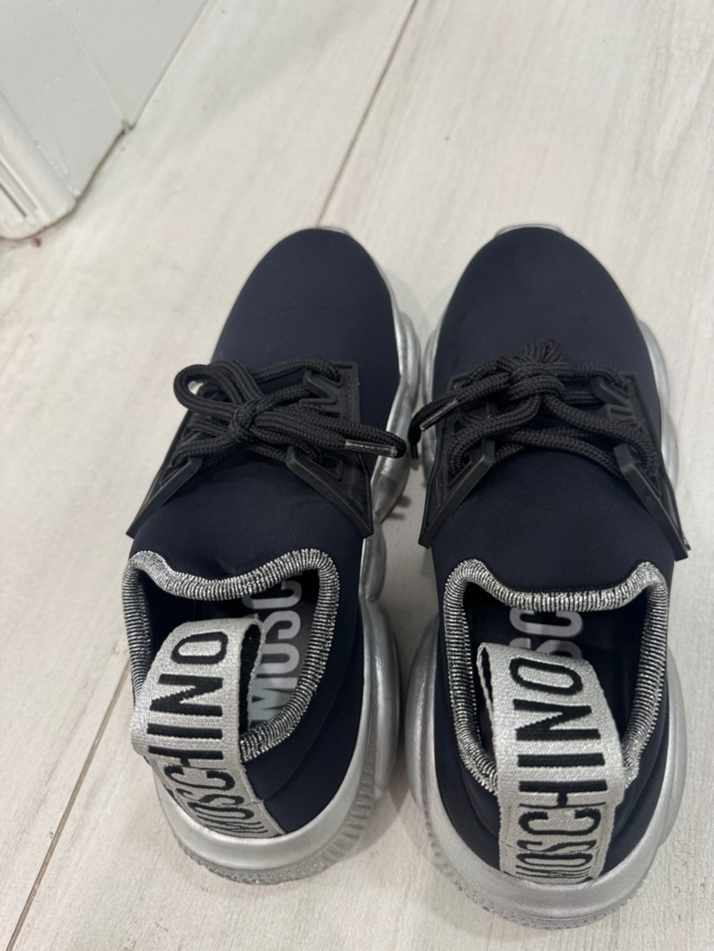 Moschino Black and Silver Men's Slip-On Sneakers